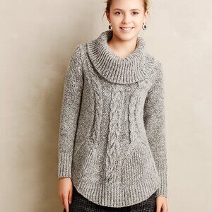 ANTHROPOLOGIE Angel of the North Wool Blend Boucle Cable Knit Cowl Sweater